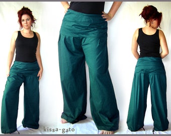 Pleated pants wide waistband petrol pants pump pants kissagato