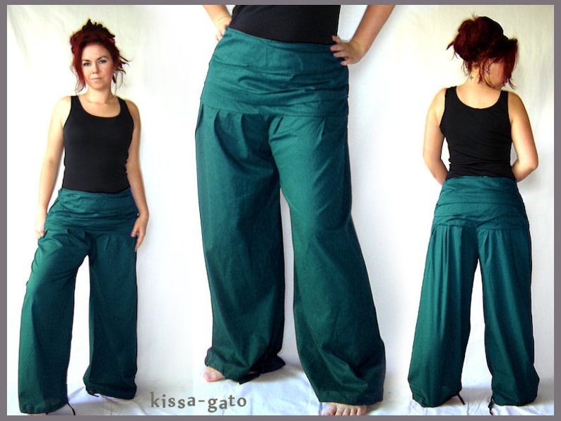 Pleated pants wide waistband petrol pants pump pants kissagato image 1