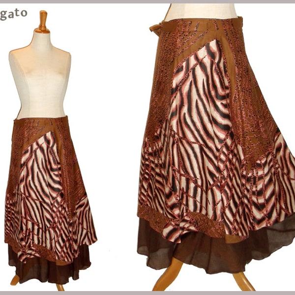 Wrap skirt plate skirt long animalprint brown dusky pink kissagato floor-length wide