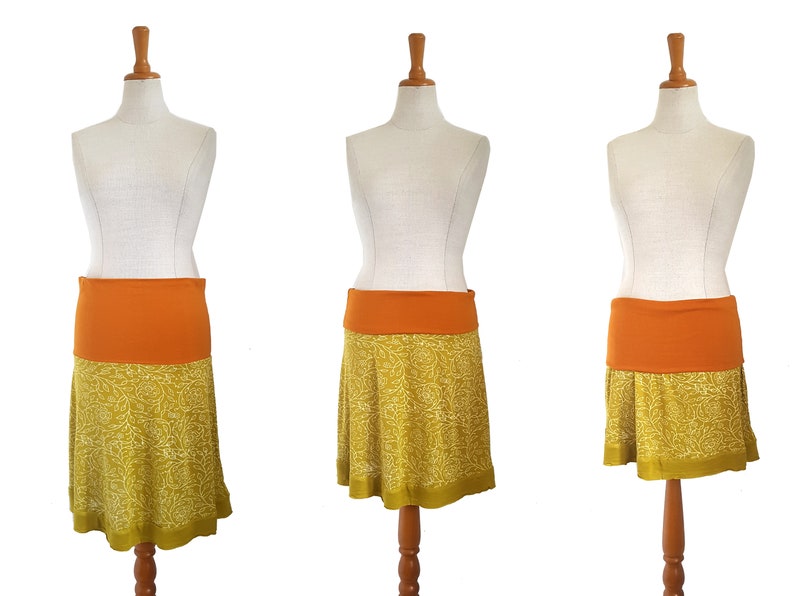 Viscose skirt skirt DOTTI mustard yellow olive orange kissagato stretch skirt top blockprint variable length S M L XL image 2