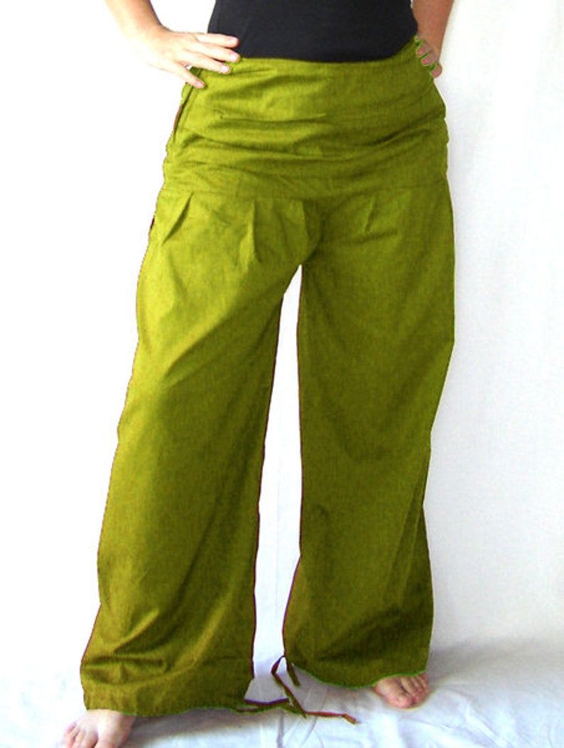 Pleated pants EXTRA LONG wide waistband olive green kissagato pants pump pants S M L XL image 3