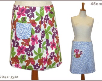 Reversible skirt LISI 45 cm wrap skirt Velcro kissagato skirt light blue white colorful flowers S M L