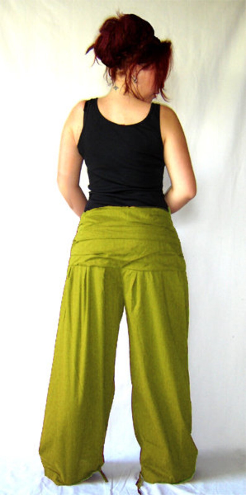 Pleated pants EXTRA LONG wide waistband olive green kissagato pants pump pants S M L XL image 4