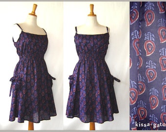 Kleid JULI Tunika blockprint dunkelblau blau rot kissagato Minikleid Schleifen M L