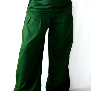 Pleated trousers wide waistband dark green green pants kissagato S M L XL image 3