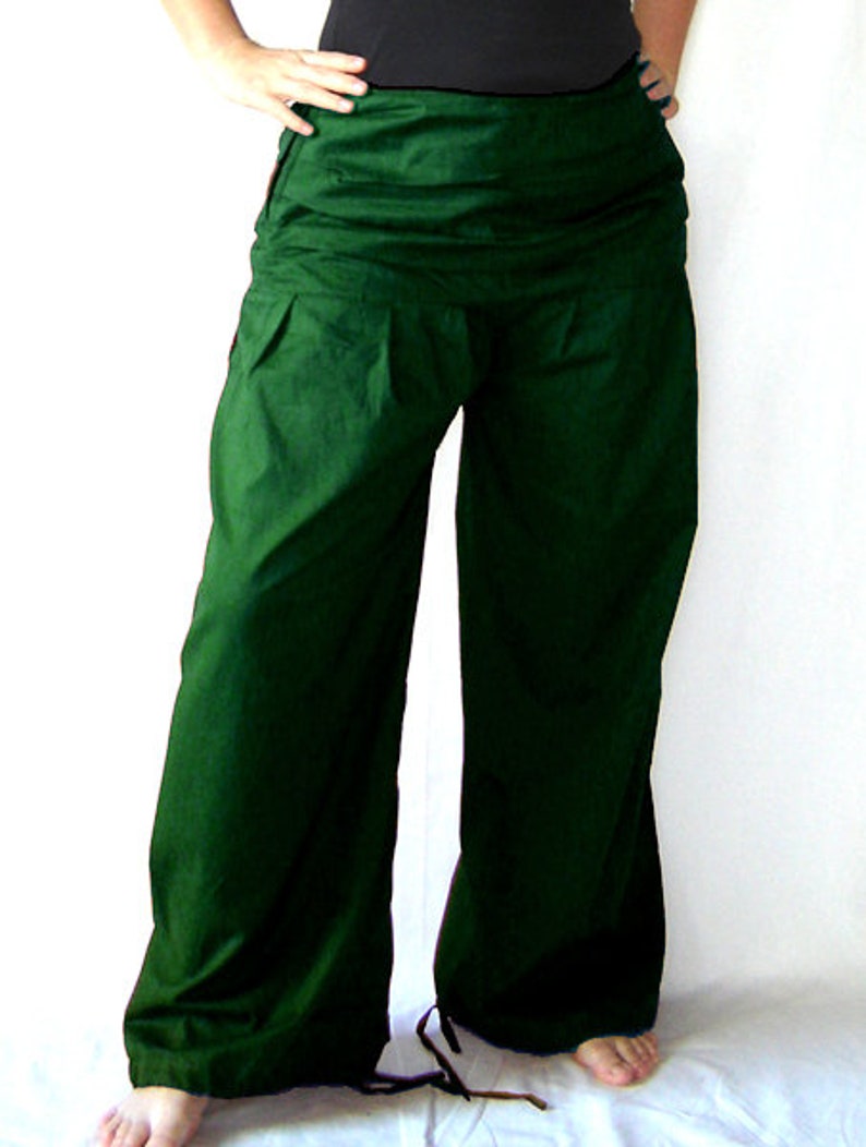 Pleated trousers wide waistband dark green green pants kissagato S M L XL image 3