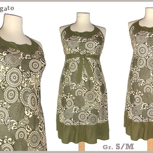 Dress LAICA neck holder olive green White nature tunic Kissa-gato summer dress knee length S M image 1