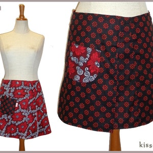 Reversible skirt LISI 37 cm wrap skirt Velcro kissagato black red Skirt M L image 1