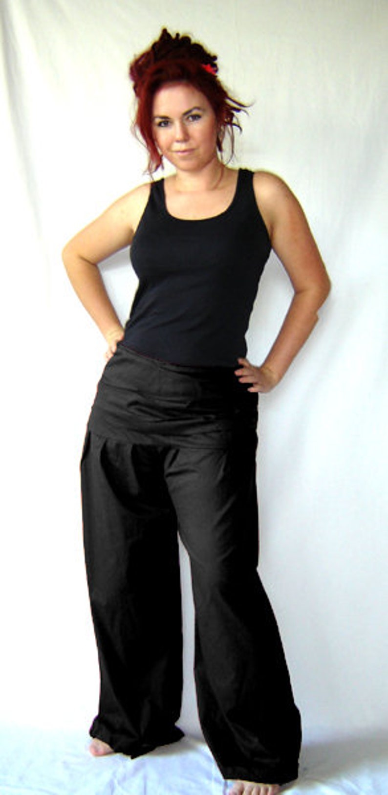 Pleated pants wide waistband black S M L XL kissagato pants pump pants image 3