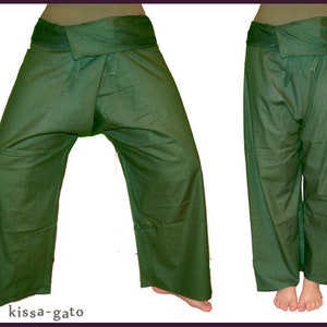 Thaihose Shaolin Hose Wickelhose fisherman dunkelgrün grün kissagato Bild 1