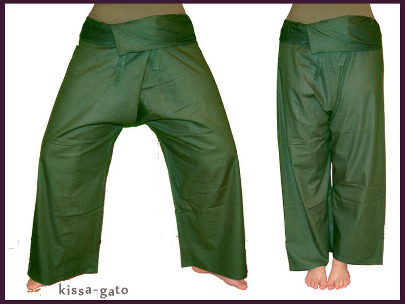 Thaihose Shaolin Hose Wickelhose fisherman dunkelgrün grün kissagato Bild 1