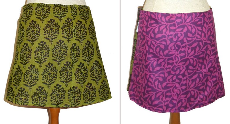 Reversible skirt LISI 37 cm wrap skirt Velcro kissagato skirt purple green S M L image 3