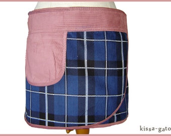 Velcro skirt cacheur PIKA U3 corduroy velcro wrap skirt skirt kissagato L dusky pink blue checkered