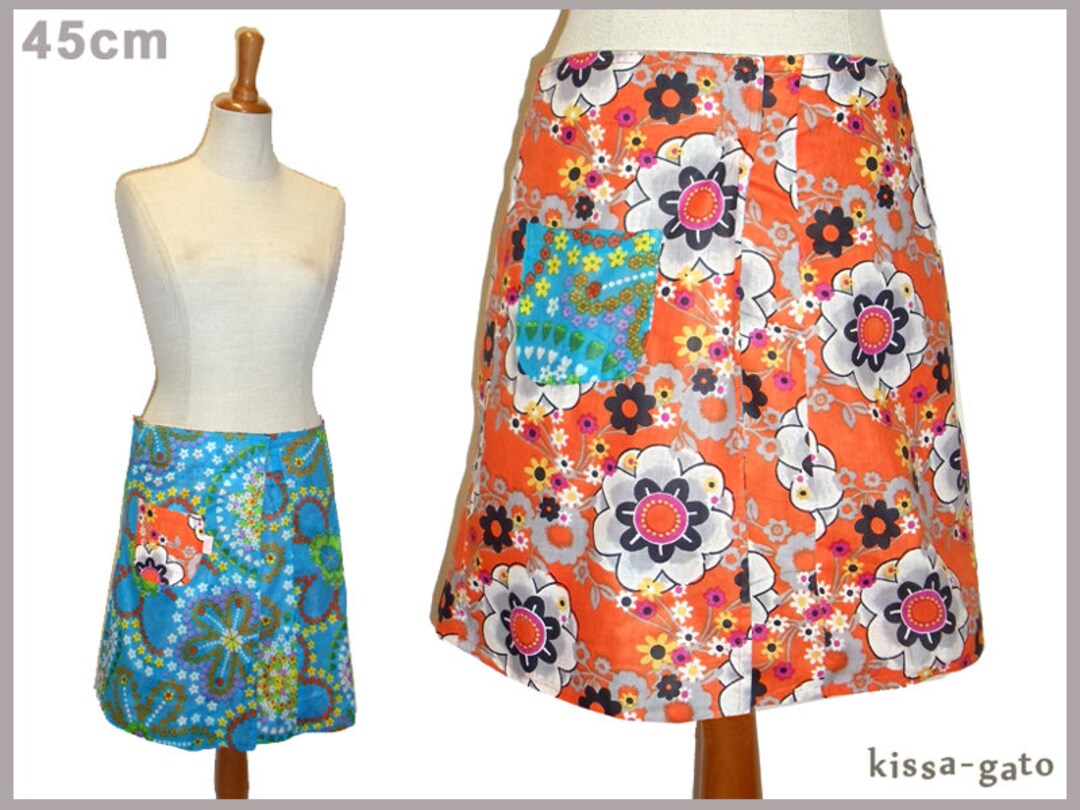Reversible Skirt LISI 45 Cm Wrap Skirt Velcro Kissagato Skirt Flowers