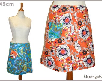 Reversible skirt LISI 45 cm wrap skirt Velcro kissagato skirt flowers orange turquoise S M L