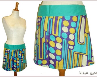 Mini wrap skirt PURI retro turquoise skirt kissagato mini skirt cacheur