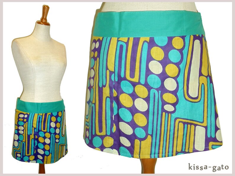 Mini wrap skirt PURI retro turquoise skirt kissagato mini skirt cacheur image 1