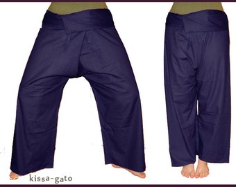 Thai pants Shaolin pants wrap pants fisherman dark blue blue kissagato