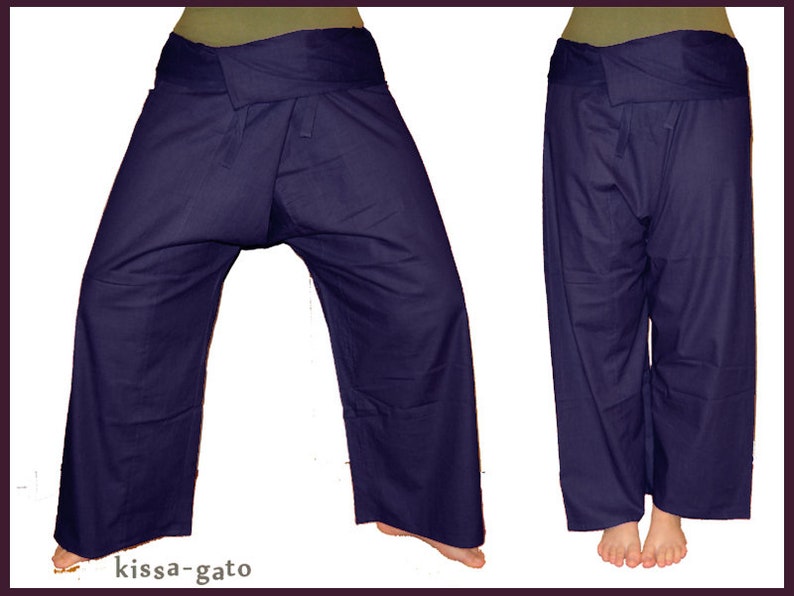 Thai pants Shaolin pants wrap pants fisherman dark blue blue kissagato image 1