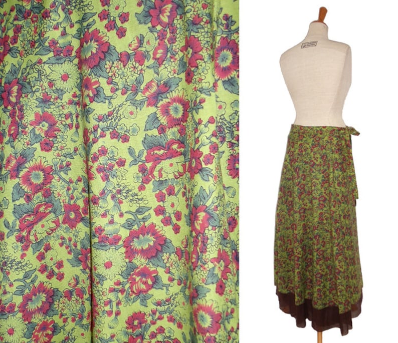 Wrap skirt plate skirt long green olive brown kissagato floor-length wide image 4