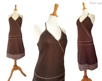 Summer dress, halterneck dress, brown, nougat, coffee, knee-length, Kissagato, halterneck, sizes S, M, L, XL