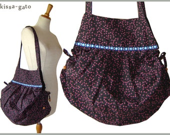 Balloon bag tote bag dark grey dots pink webband Kissagato Shopper Shoulder Bag