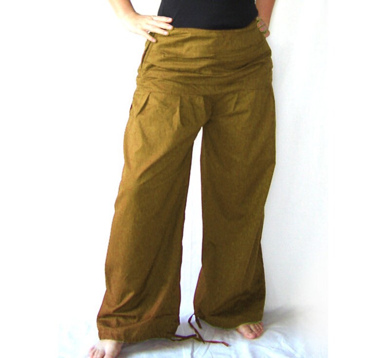 Pleated trousers wide waistband ochre trousers kissagato S M L XL image 2