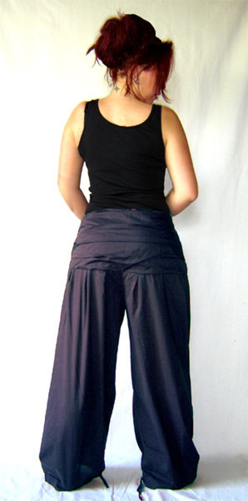 Pleated trousers wide waistband dark blue blue pants kissagato S M L XL image 4