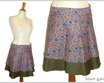 Wrap skirt WANDA purple lilac mud flowers kissagato layers skirt knee-length