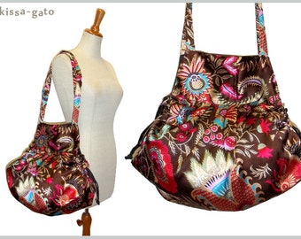 Ballon sac sac à bandoulière brun SATIN fleur kissagato shopper sac à bandoulière