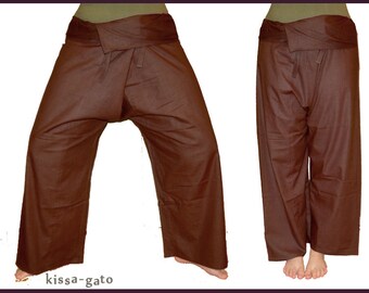 Pantalon thaïlandais Pantalon Shaolin pantalon enveloppant pêcheur brun kissagato