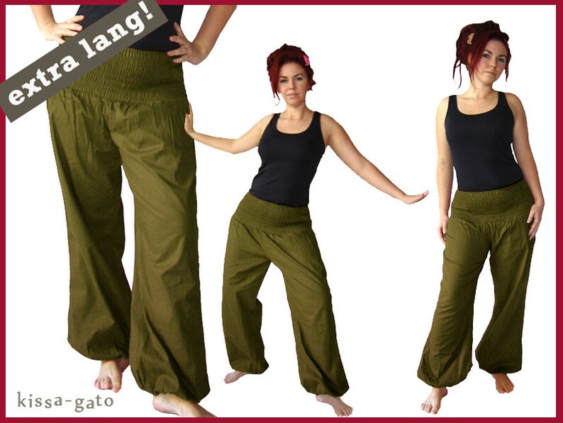 Pluderhose EXTRA LONG Pumphose Yoga Pants army olive kissagato image 1