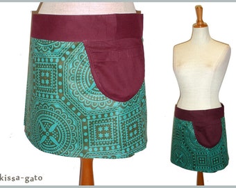 Wrap skirt PIRI skirt green turquoise blackberry kissagato mini skirt with pocket