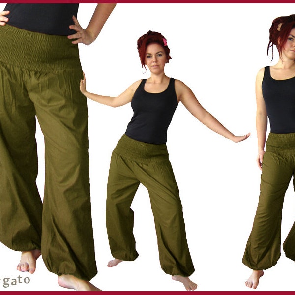 Pluderhose Pumphose Yoga Hose army oliv kissagato