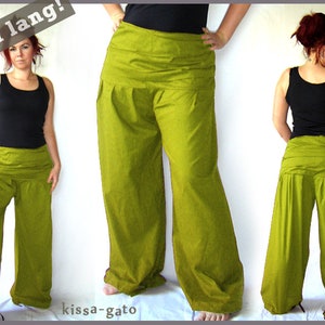 Pleated pants EXTRA LONG wide waistband olive green kissagato pants pump pants S M L XL image 1