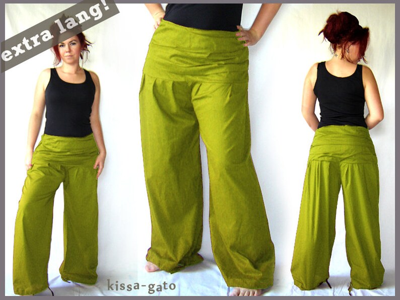 Pleated pants EXTRA LONG wide waistband olive green kissagato pants pump pants S M L XL image 1