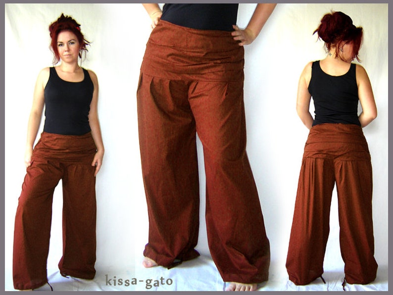 Pleated trousers wide waistband brown trousers kissagato S M L XL image 1