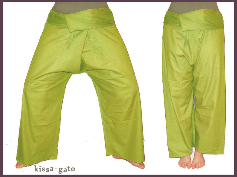 Pantalon thaïlandais Pantalon Shaolin enveloppant pantalon pêcheur vert olive kissagato image 1