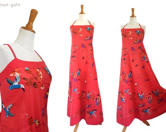 Cotton dress maxi dress halter dress long salmon hummingbird kissagato halter Neckholder S M L XL summer dress