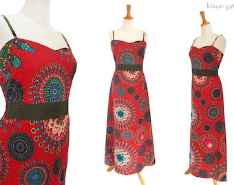 Cotton dress strap dress red mandala colorful dress summer dress maxi dress kissagato long S M L XL