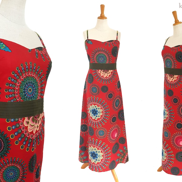 Baumwollkleid Trägerkleid rot Mandala bunt Kleid Sommerkleid Maxikleid kissagato lang S M L XL