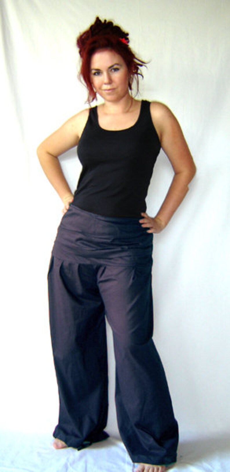 Pleated trousers wide waistband dark blue blue pants kissagato S M L XL image 3