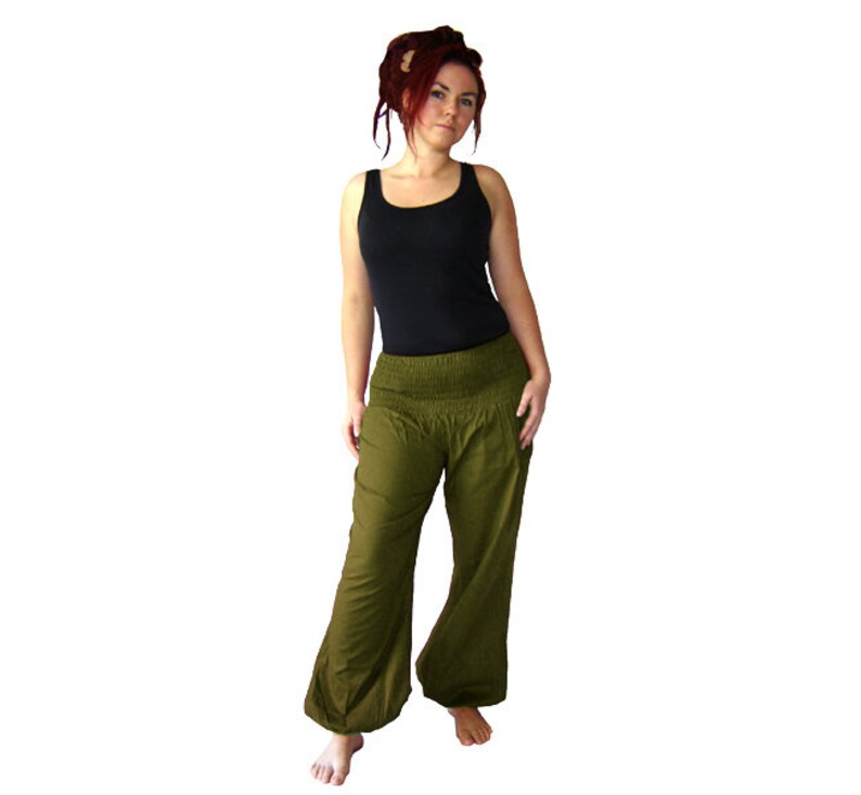 Pluderhose EXTRA LONG Pumphose Yoga Pants army olive kissagato image 3