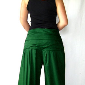 Pleated trousers wide waistband dark green green pants kissagato S M L XL image 4