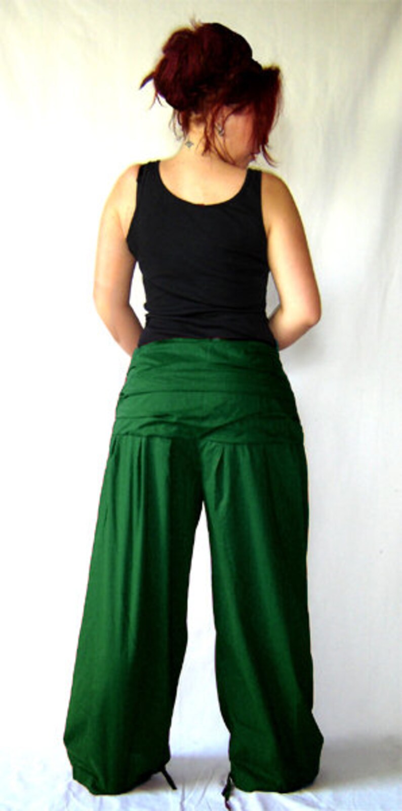 Pleated trousers wide waistband dark green green pants kissagato S M L XL image 4