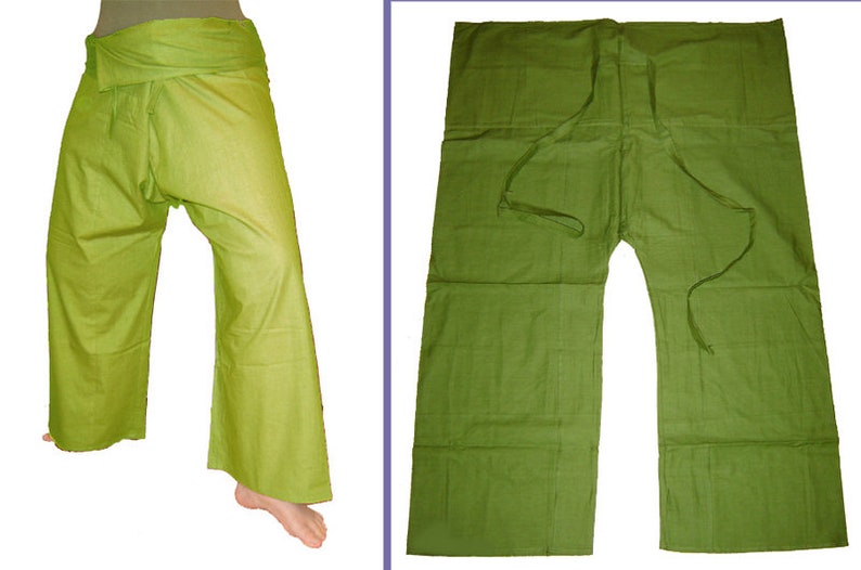 Pantalon thaïlandais Pantalon Shaolin enveloppant pantalon pêcheur vert olive kissagato image 2