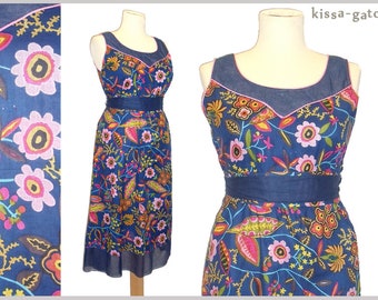 Robe Maxi robe JULA robe d’été kissagato robe ceinture bleu foncé fleur rose S M L XL