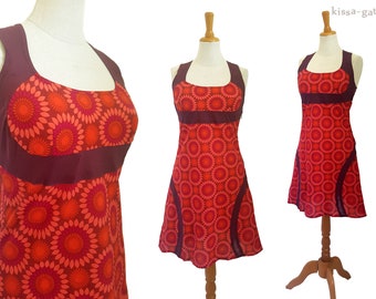 Baumwollkleid Kleid Sommerkleid Blume rot orange kissagato S M L XL kurz
