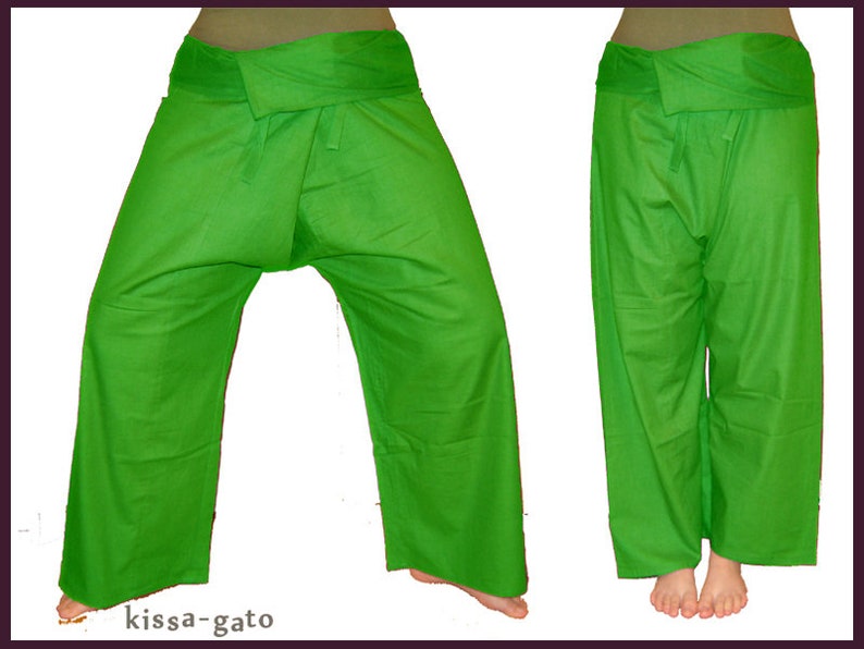 Thai pants Shaolin pants wrap pants fisherman apple green kissagato image 1