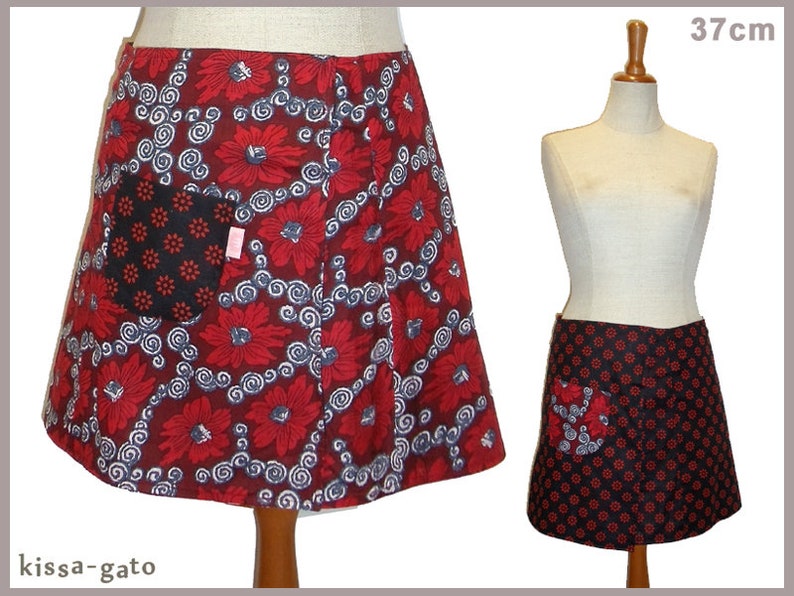 Reversible skirt LISI 37 cm wrap skirt Velcro kissagato black red Skirt M L image 2